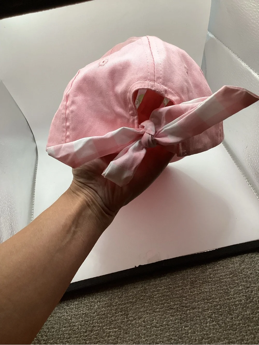 Kids Pink Gingham Strawberry Shortcake Print Baseball Cap